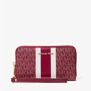 Jet Set Large Metallic Signature Logo Stripe Smartphone Wallet